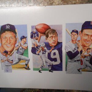 1991 UNCUT CARD SHEET: MICKEY MANTEL JOHNNY UNITAS & TED WILLIAMS IN SLEEVE ⚾🏈
